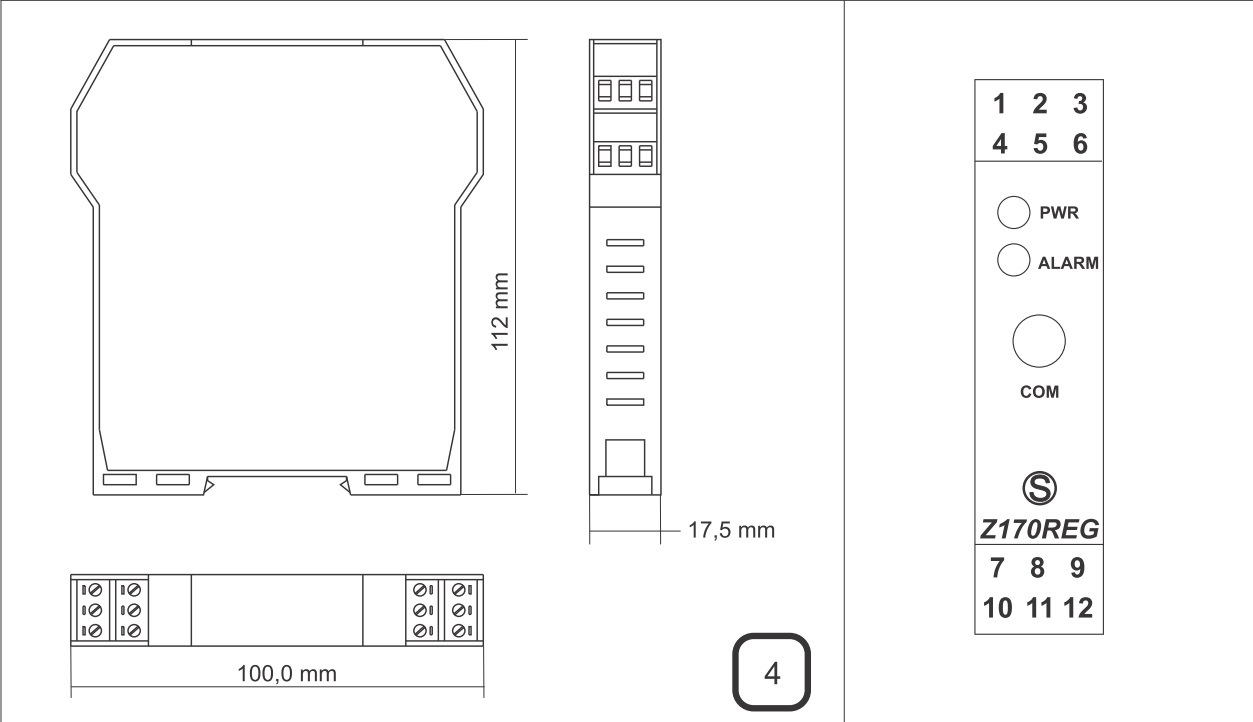 Kích thước thiết kế của bộ chia 4-20mA Z170-reg-1