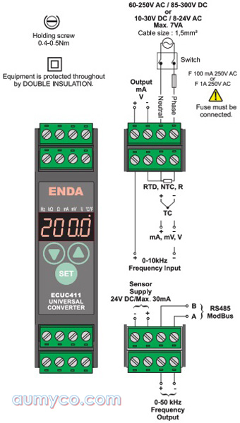 Kết nối điện bộ chuyển đổi tín hiệu nhiệt độ Enda ECUC411