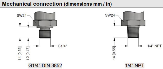 Kết nối cơ khí của cảm biến áp suất BD Sensors 30.600G