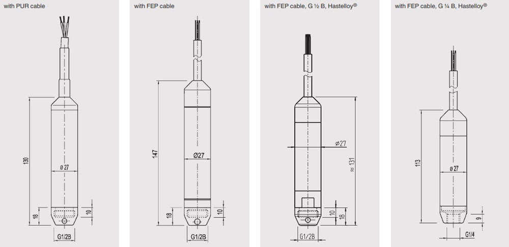 Kích thước cảm biến đo mức thủy tĩnh Wika LH-10