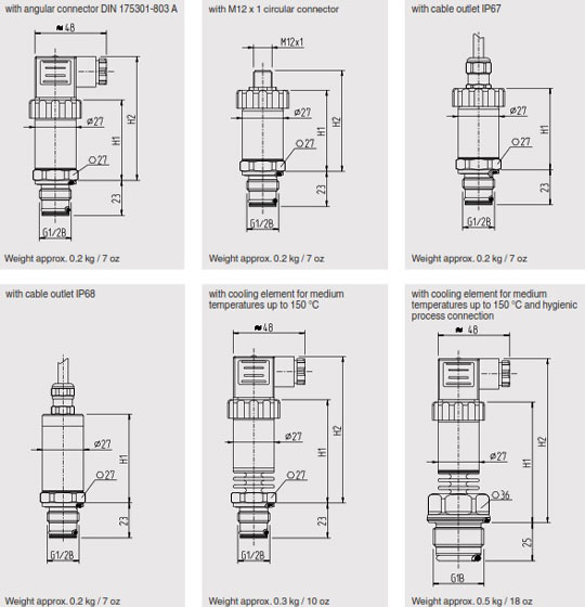 Kích thước cảm biến áp suất màng Wika S-11