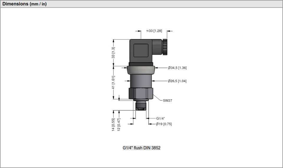 Kích thước cảm biến áp suất BD Sensors DMP339