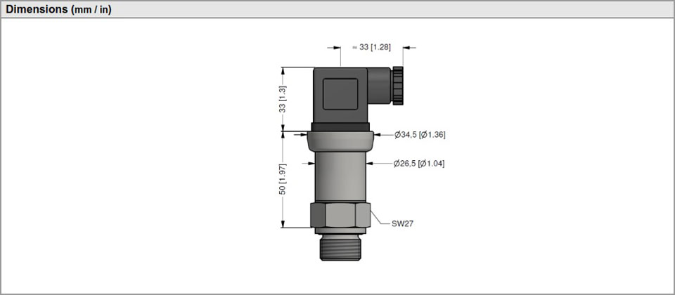 Kích thước cảm biến áp suất BD Sensors DMP343